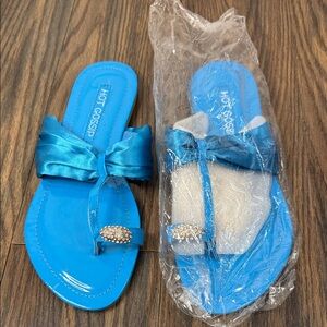 Vintage Elegant Blue Satin Sandals with Bow